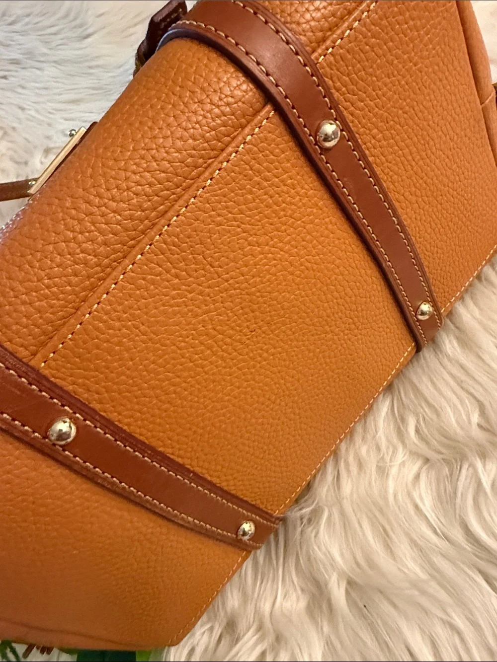 Dooney & Bourke Two-Tone Orange Pebbled Leather Satchel